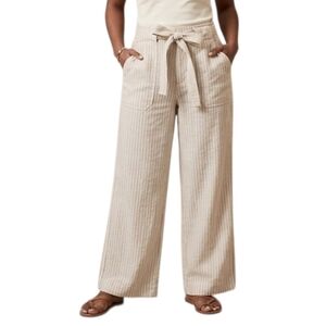 💥$35 GAP Linen Pants Cotton Khaki Stripe Wide Leg Pants With Tie Belt Matching